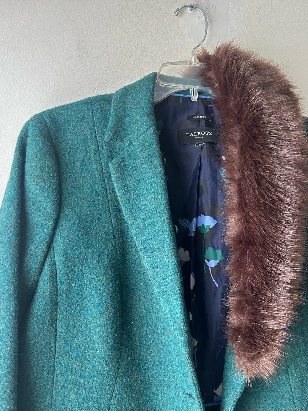 Talbots Faux Fur Collar Aberdeen Blazer Forest Green 14P - Picture 12 of 13